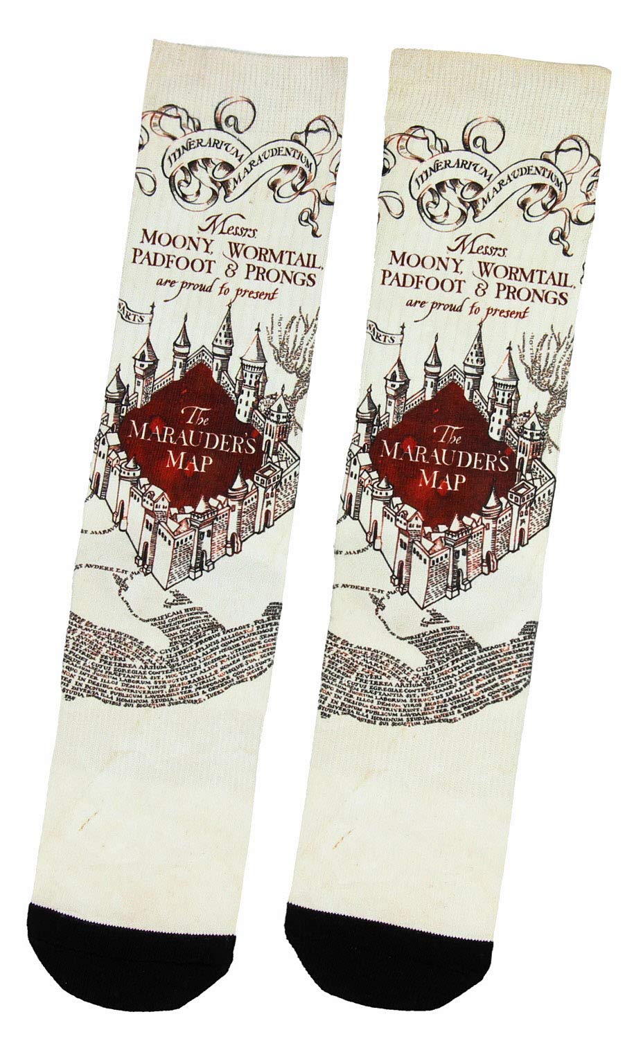 Bioworld Harry Potter Marauders Map Sublimated Unisex Adult Crew Socks - Off-White, Size 10-13, 1 Count