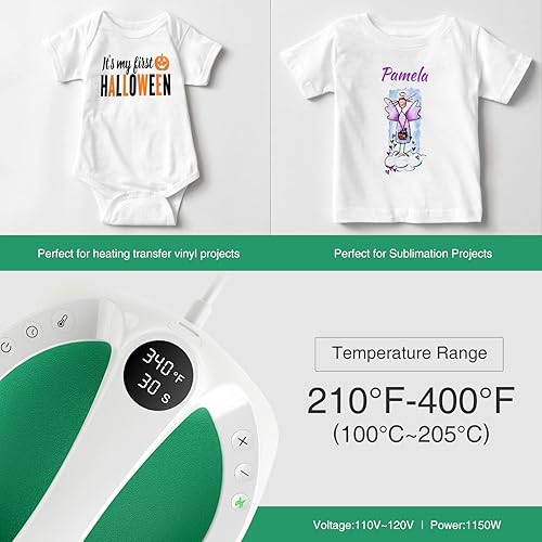 Miniatura 16 de Xinart Small Heat Press with Display (285℉ to 400℉) 7"x3.8" Mini Heat Press Machine for T-Shirts, 4 Levels Temp Settings Portable Heat Press Iron