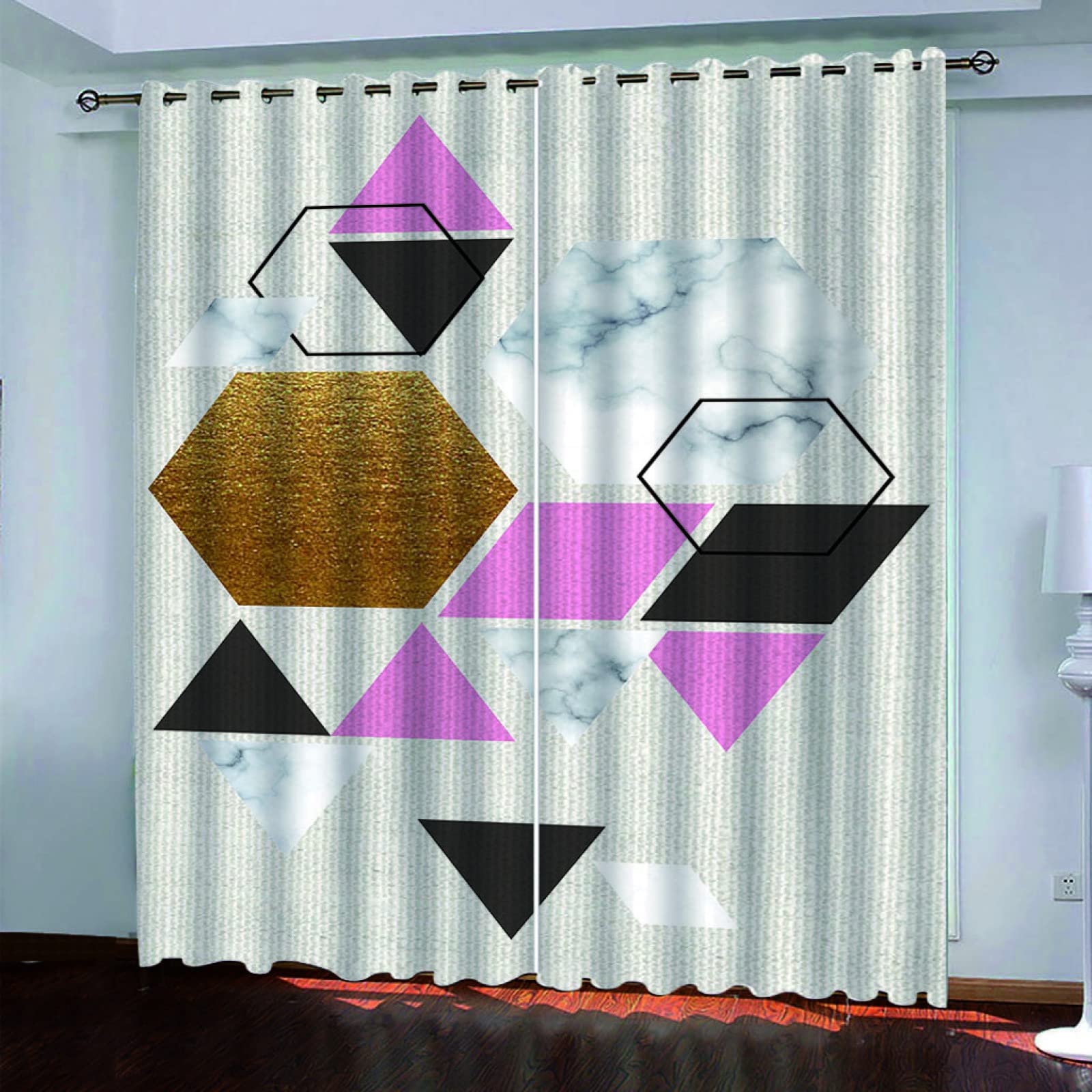 Cortinas Niño Niña Habitacion Opacas Con Ojales 2 Piezas 3D Estampado Geométrico Rosa Patrón 280 X 260 Cm（An X Al）Cortinas Termicas Aislantes Frio Y Calor Salón Dormitorio Ventana Decoración Hogar