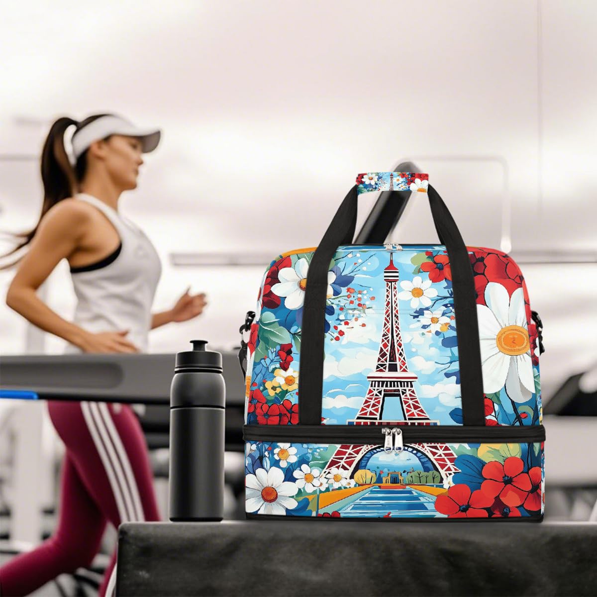 Borsone da viaggio pieghevole con motivo Torre Eiffel di Parigi, borsa da palestra espandibile con scomparto per scarpe, grande capacità, borsa da weekender, per viaggi, sport, viaggi notturni