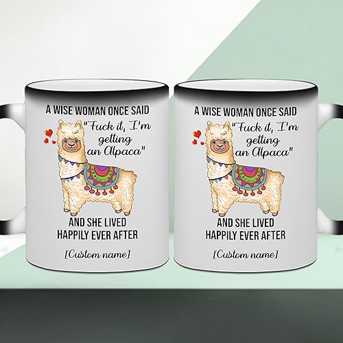Miniatura 9 de WHIDOBE Regalos divertidos personalizados de alpaca para mujeres, taza de café de cerámica personalizada de 11 onzas y 15 onzas para amantes de los