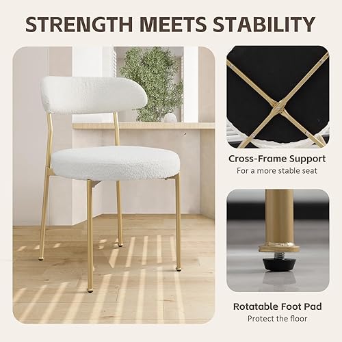 Miniatura 7 de SoarFlash Sillas de comedor, Beige Boucle Sillas de comedor Juego de 4, sillas de comedor de cocina con respaldo curvado tapizado de mediados de