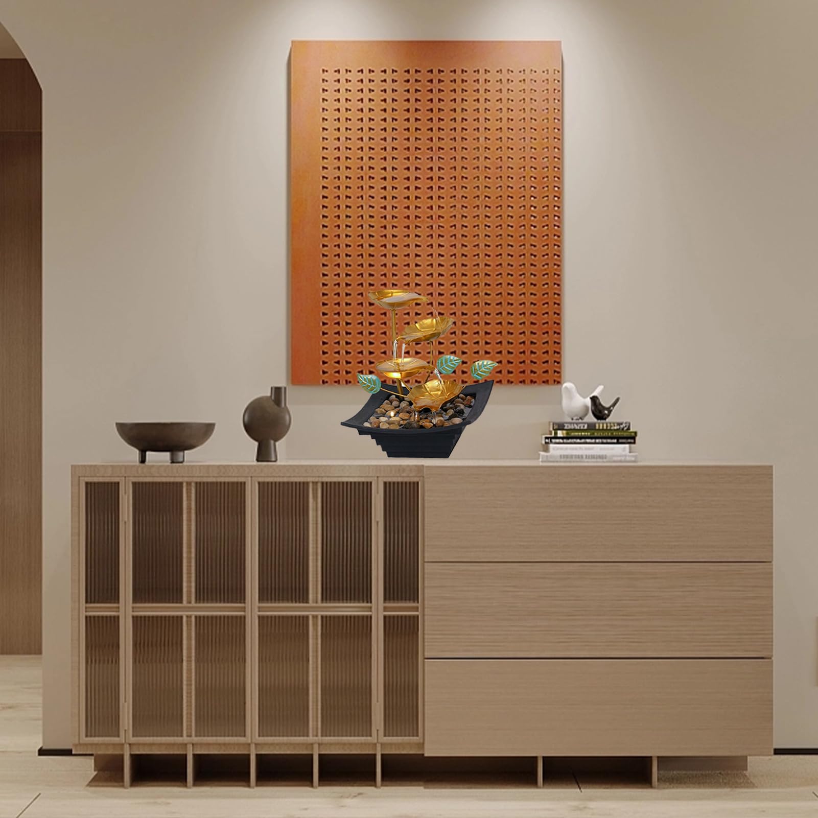 Fontaine d'eau Courante avec Lumière LED, Fontaine de Bureau Décorative pour Méditation, Décoration Maison