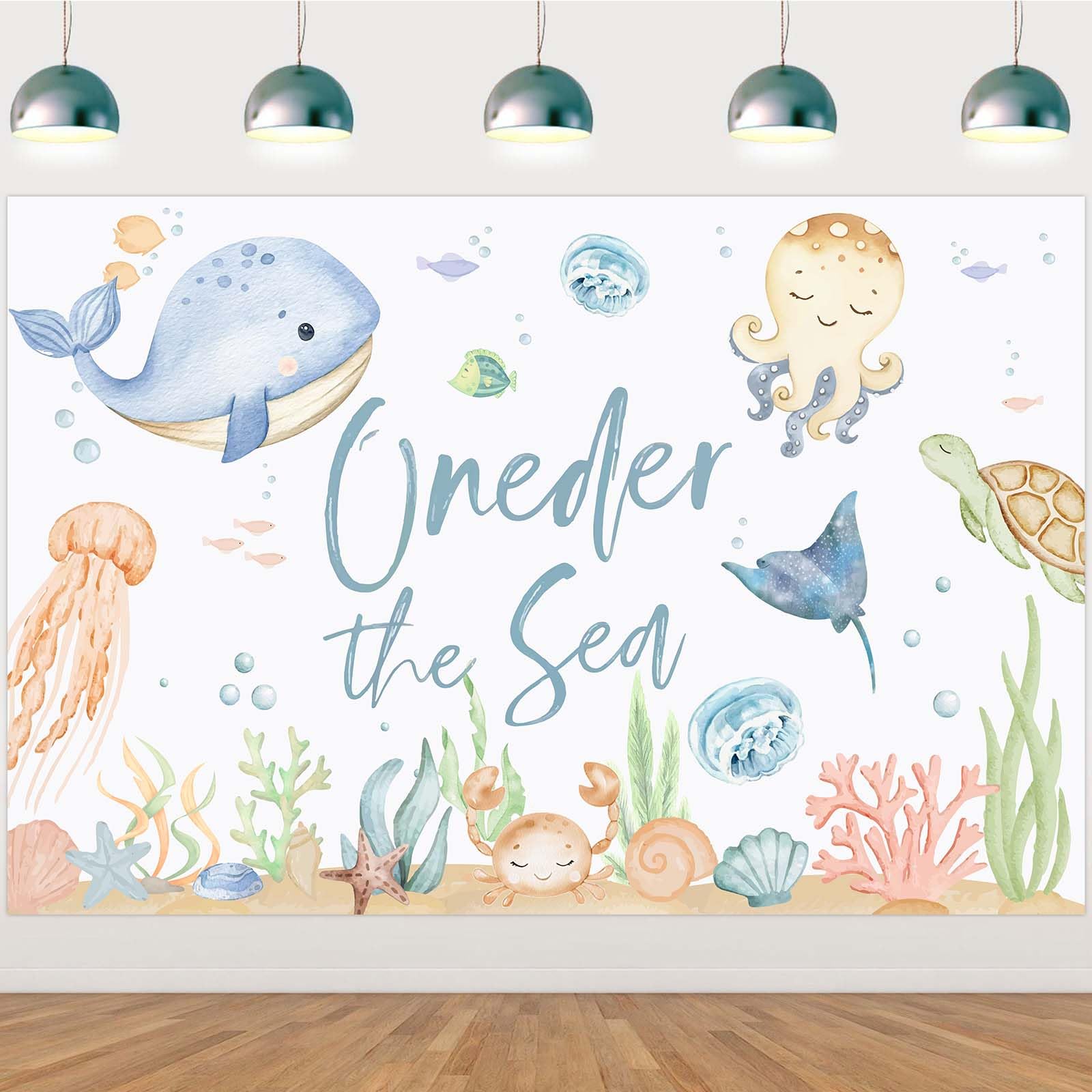 Fangleland Oneder The Sea Party Backdrop, Under The Sea Ocean Animal 1st Birthday Background Banner Sea Life Party Decorations Supplies 5x3ft