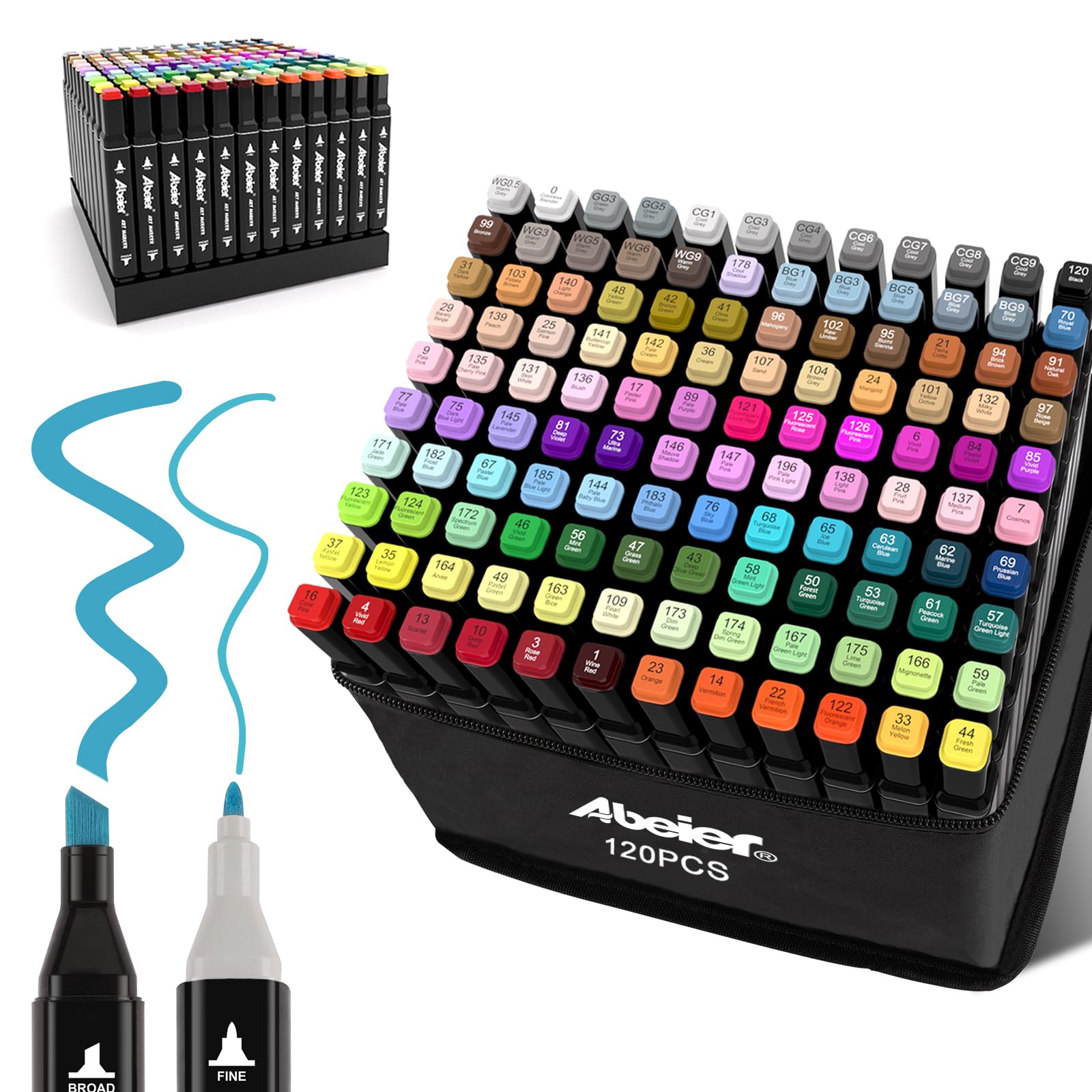 120 Color Alcohol Markers Set, Colouring Pens for Adults, Beginners,Art Marker Dual Tip Permanent Pens for Drawing, Sketching, Anime Manga Design With Carrying Case