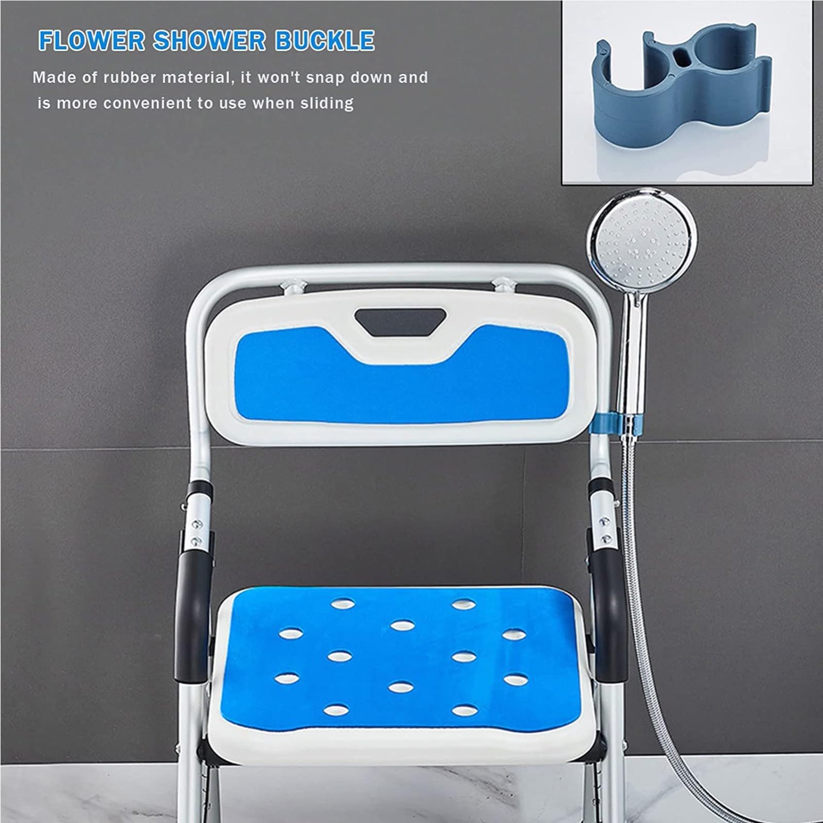 Silla De Ducha Plegable, Silla De Ducha con Respaldo Y Reposabrazos, Taburete De Ducha Antideslizante, Asiento De Ducha Regulable En Altura para Personas Mayores Y Discapacitadas, 150 Kg