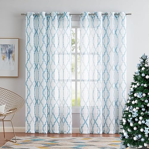 Miniatura 8 de Paneles de cortinas traslúcidas para ventana de 95 pulgadas de largo, 2 paneles filtrantes de luz con ojales en la parte superior, cortinas de gasa