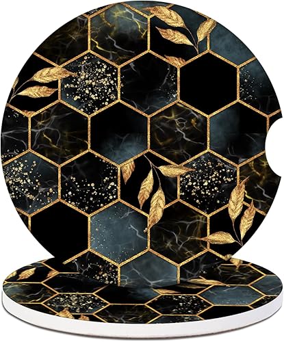 Portavasos para automóvil, posavasos de cerámica absorbente con hojas de mármol negro, portavasos para bebidas, accesorios para automóviles para