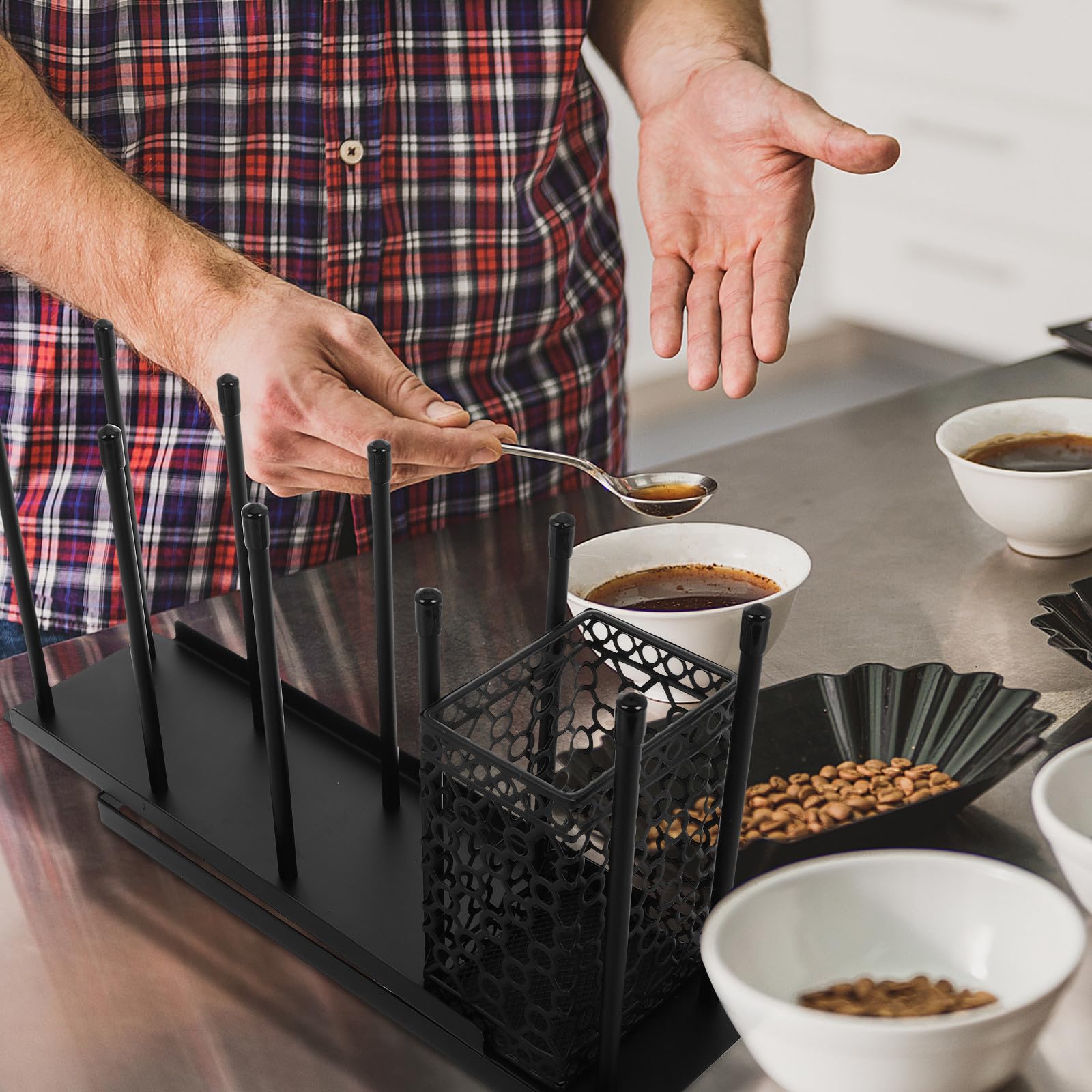 4 Organizzatore Nero in Ferro Scomparti a Tazze da Caffè