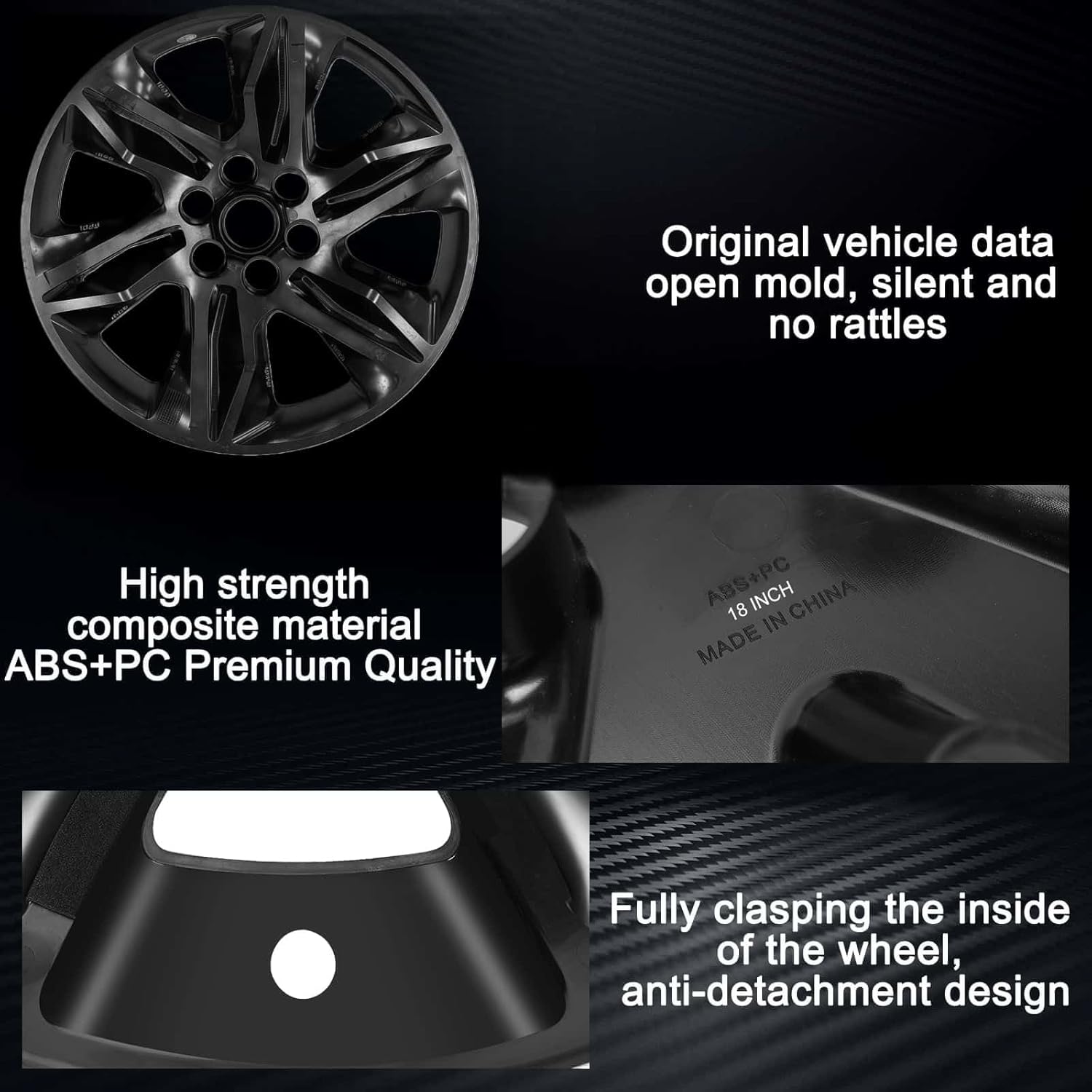 18 inch Wheel Skins Compatible with Chevy Blazer 2019 2020 2021 2022 Wheel Covers; Set of 4 Pack; Glossy Black