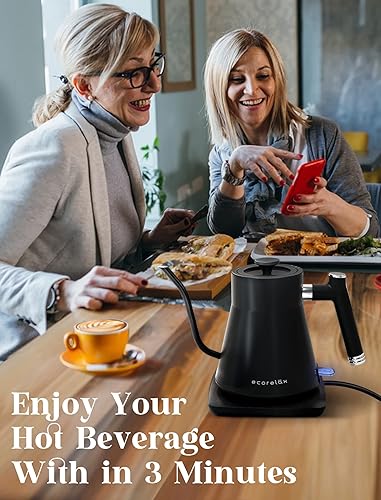 Miniatura 2 de ECORELAX Hervidor eléctrico de cuello de cisne, tetera para café y té, interior 100% de acero inoxidable con diseño a prueba de fugas, calentamiento