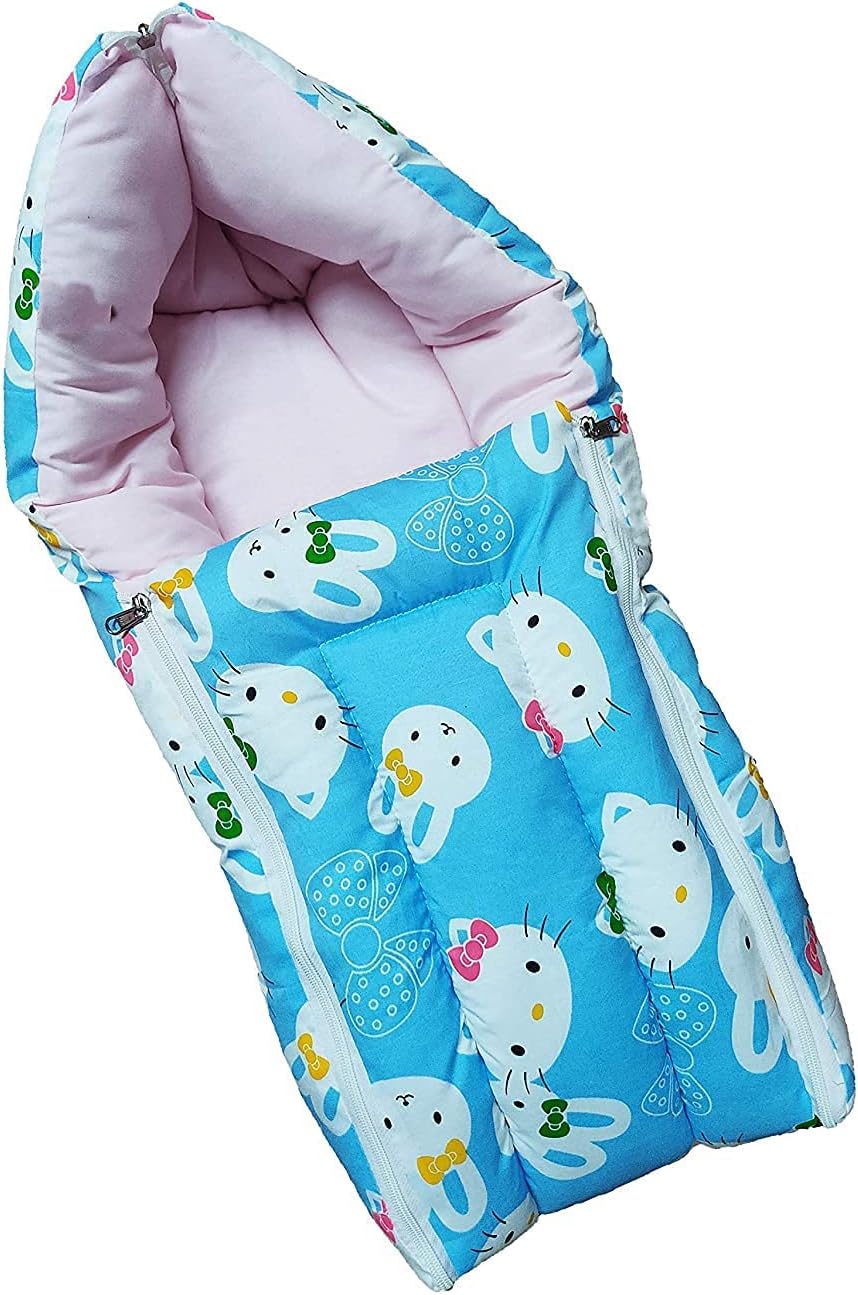 Sharma Clothing Baby Stylish Printed Baby Bed, Sleeping Bag & Carry Nest, Cotton Baby Bedding for New Born & Infant,Unisex Baby Sleeping Bed,Kitty Sky Blue