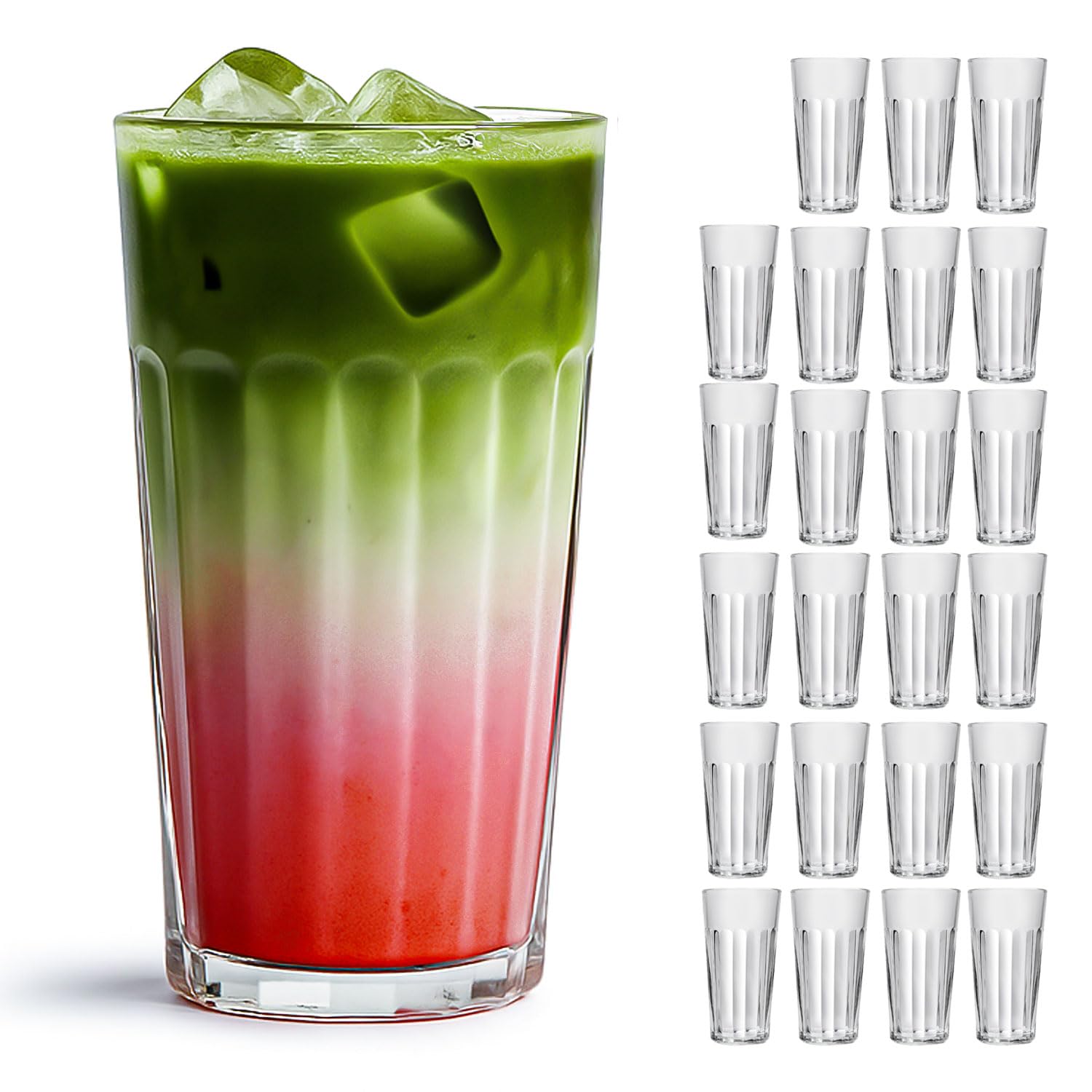 Murago - Trinkgläser Matteo 24er Set ca. 450ml - Gläserset Wassergläser Saftgläser Trinkglas Glas Gläser spülmaschinenfest Geriffelt stapelbar Latte Macchiato Cocktailgläser Matcha Longdrinkgläser