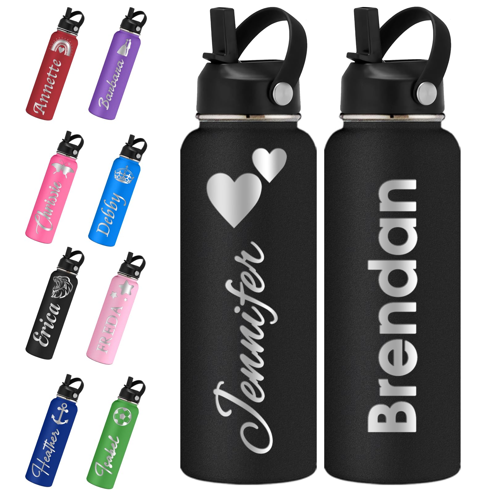 Personalized Water Bottles with Straw Lid 24/32/40oz Custom Engraved Name Logo Stainless Steel Insulated Bottle Customized Gift for School Sport Gym