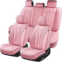 Vista 37 de Coverado - Juego completo de fundas de asiento de automóvil grises de cuero napa, impermeables, con cojín para asientos delanteros y respaldos, apto
