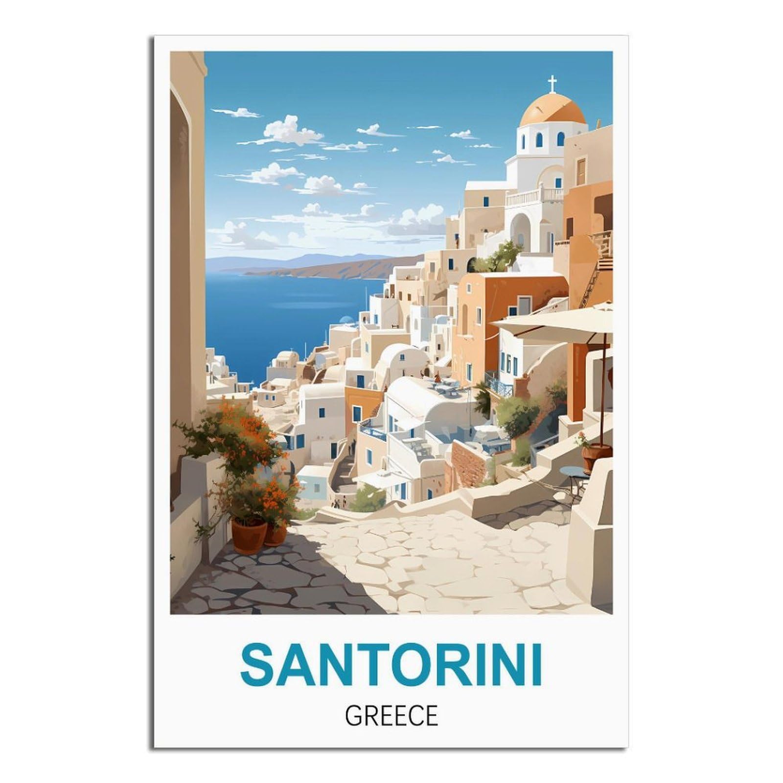 EZMLFA 5D Diamond Art Kits for Beginner,Santorini Greece House Kits for Adults and Kids, Full Drill Round Rhinestone Paint with Diamonds,DIY 5D Diamond Art 50x60cm