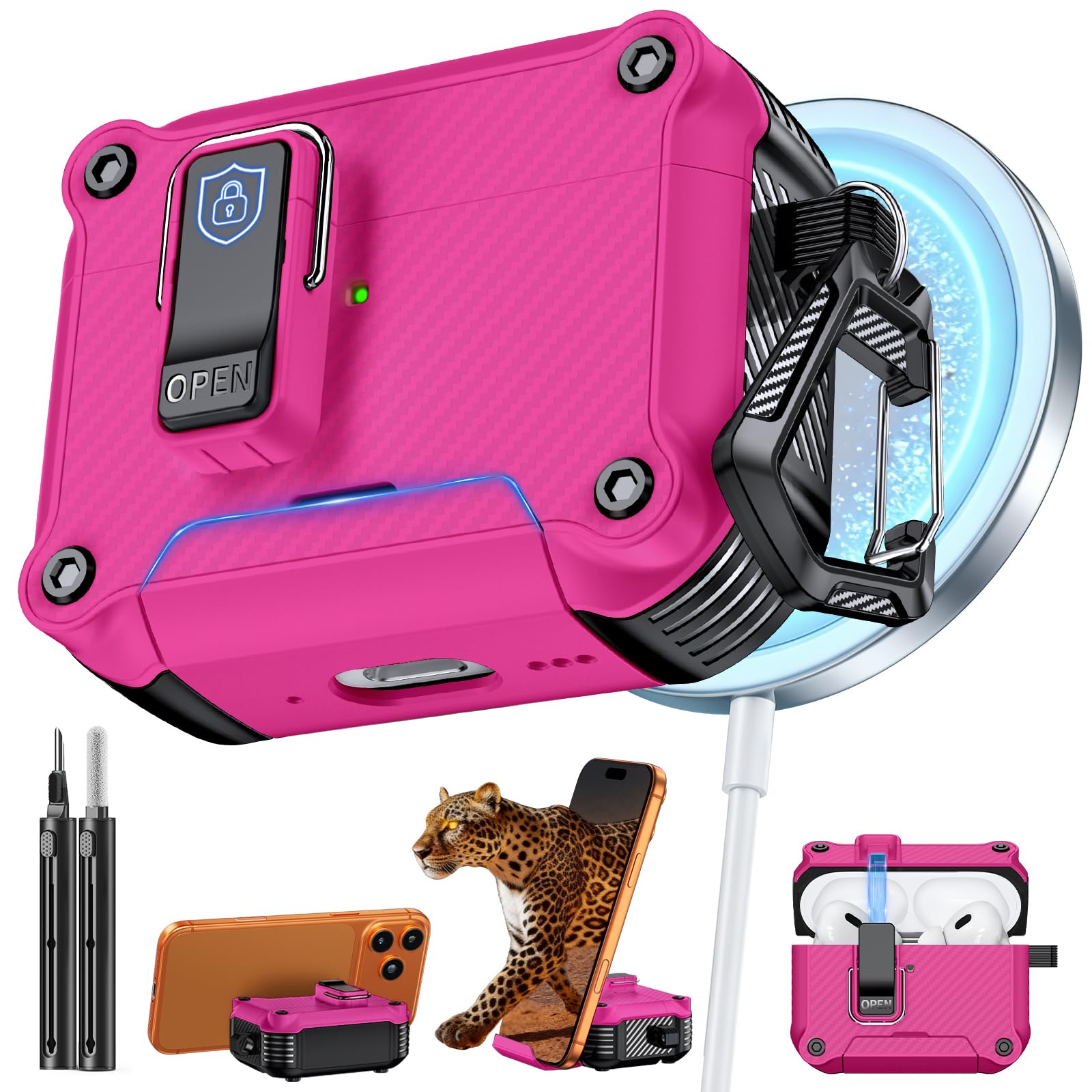 Inesore for AirPods AirPods Pro 1st/2nd Case with Secure Lock (Rose red)