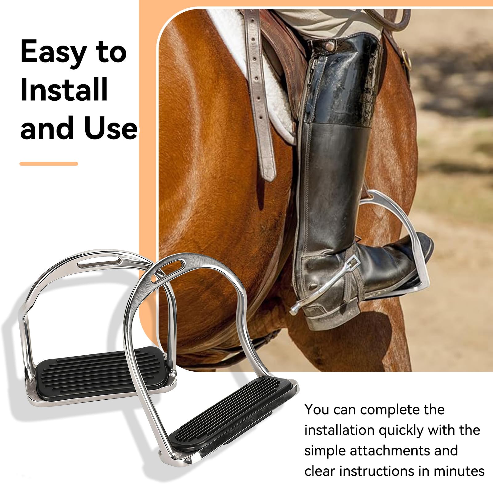 Étriers d'équitation, Protection d'équitation Anglaise en Acier Inoxydable, étriers de Cheval de Selle, soulagement de la Douleur au Genou et à la Cheville avec Coussinet en