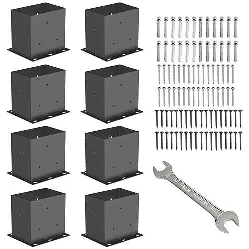 Miniatura 9 de Base de poste de 4x4 2 piezas, (Tamaño interno 3.6x3.6) Anclajes de poste, Acero sólido de 13GA y recubierto con polvo negro, Soportes de poste