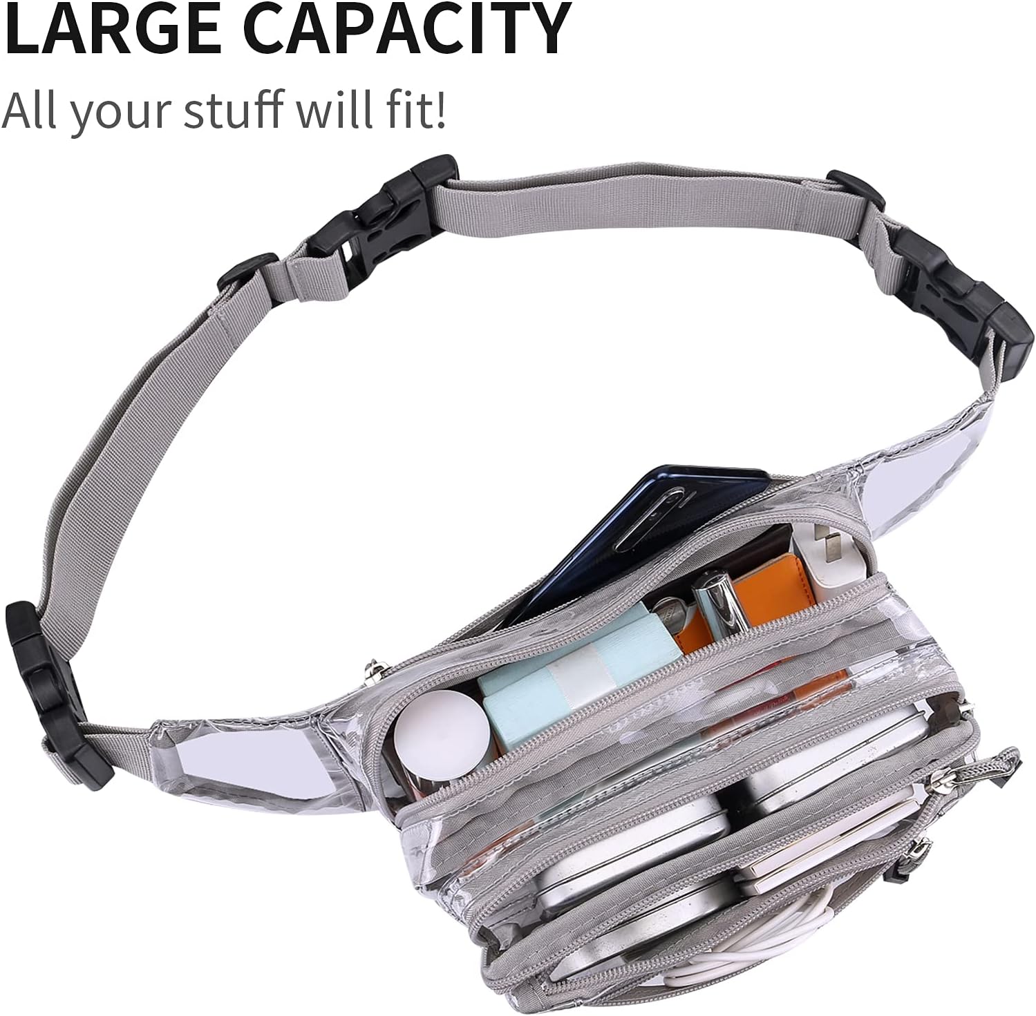 Clear Bag Stadium Approved Transparent Fanny Pack for Women for Work,Multi-purpose Waist Bag for Travel & Sporting Event (Grey Clear) - Image 3