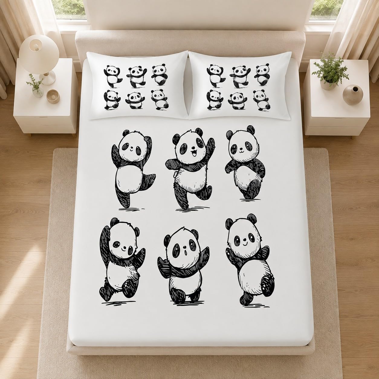 Lenzuolo con Angoli Matrimoniale Motivo Panda 200x200 cm