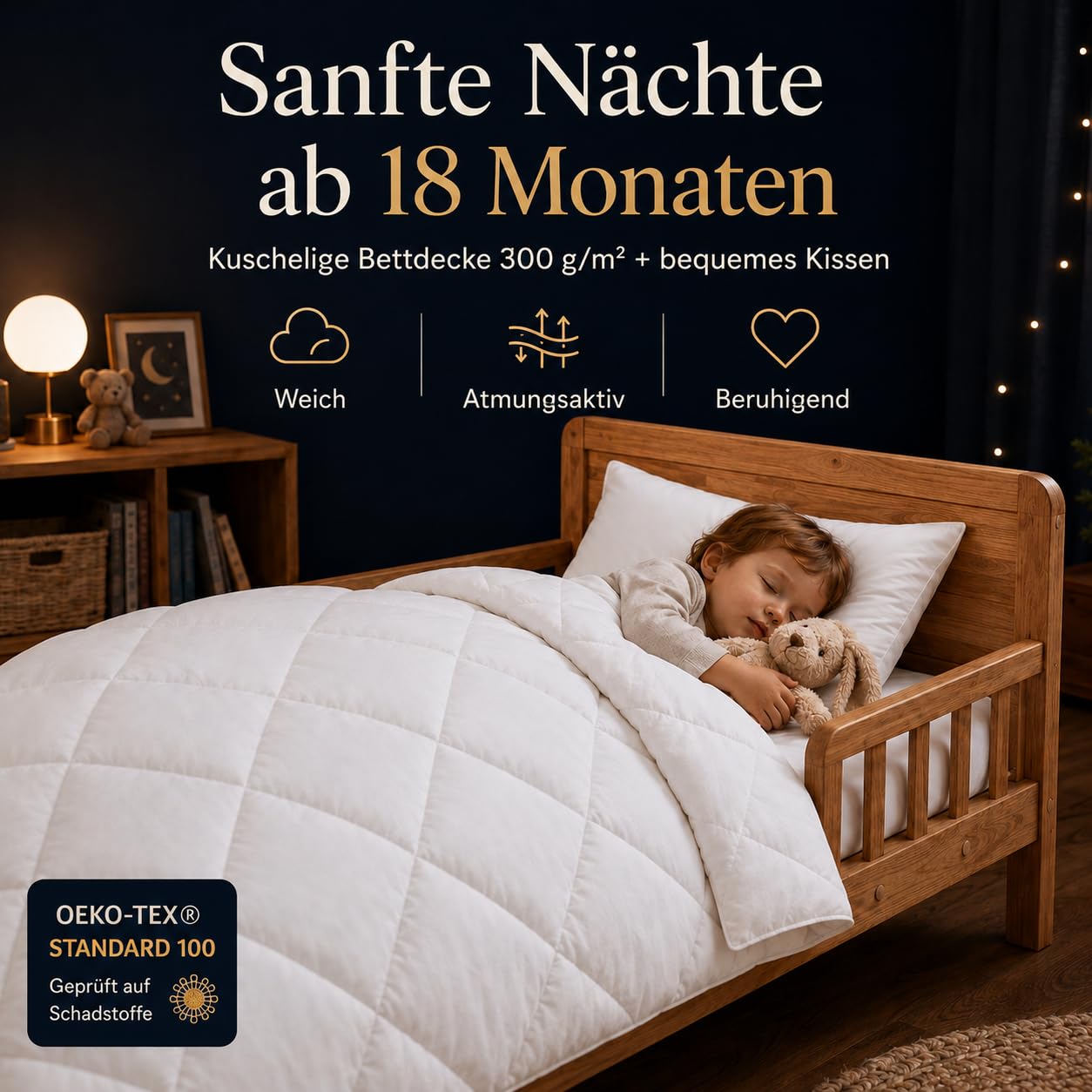 SOHYGGE Kinderbettdecken-Set 100 x 135 + Kissen 35 x 55 cm – für Bett 70 x 140 cm – Ultra Weich – 4 Jahreszeiten – Waschbar bei 60°C – Zertifiziert nach Öko-Tex – Kinderbettwäsche Babybettwäsche