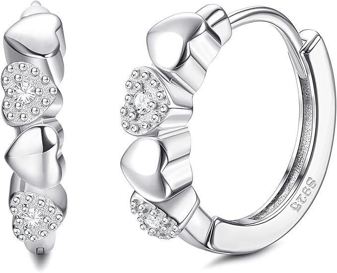 PATISORNA 925 Sterling Silver Sleeper Huggie Hoop Earrings for Women 12mm Small Heart/Butterfly/Star/Evil Eye/Moon Cartilage Earrings Cubic Zirconia Hypoallergenic Jewelry Gifts for Sensitive Ears