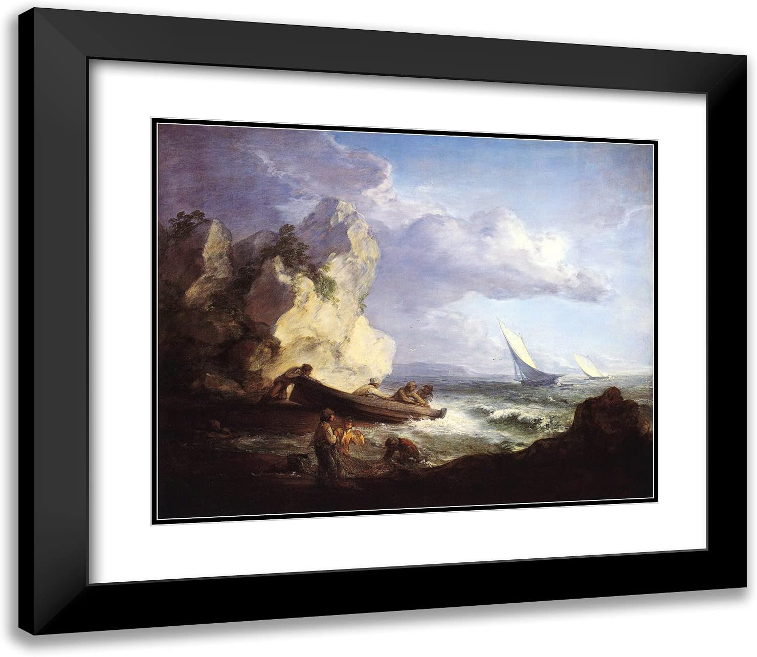 ArtDirect Gainsborough, Thomas 23x20 Gold Ornate Framed Art Print with Double Matting Titled: Seashore With Fishermen