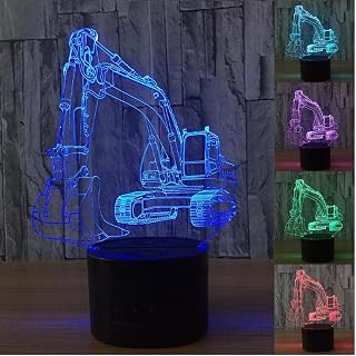 WAOBE Forma de la excavadora Efecto 3D Lámparas de ilusión 7 colores Llevó el interruptor de la luz de la noche Interruptor de iluminación del escritorio del dormitorio para niños Regalos de Navidad