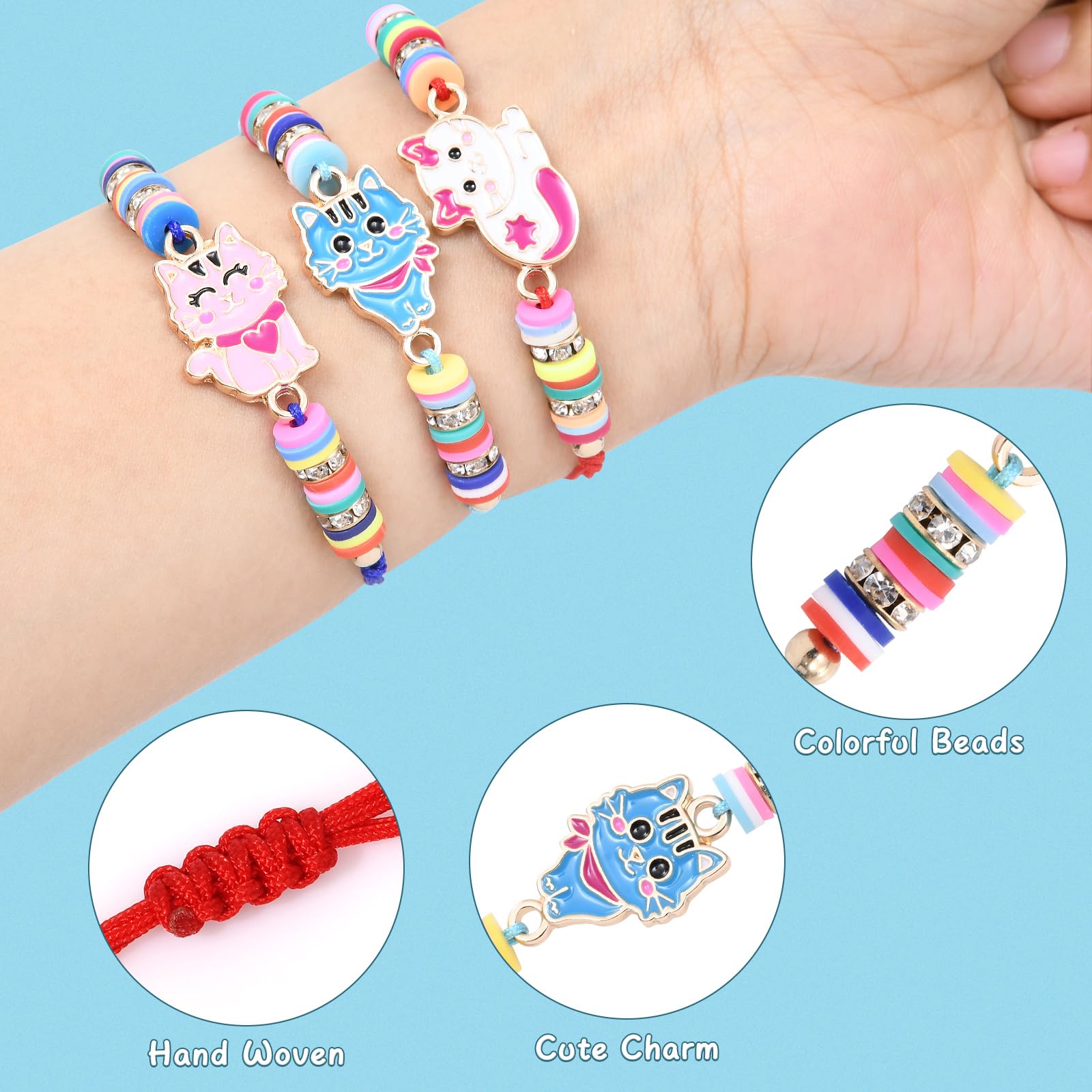 Toyssa 12 Pièces Bracelet Enfant Fille, Bracelet Amitié Tissé Réglable (Chat)