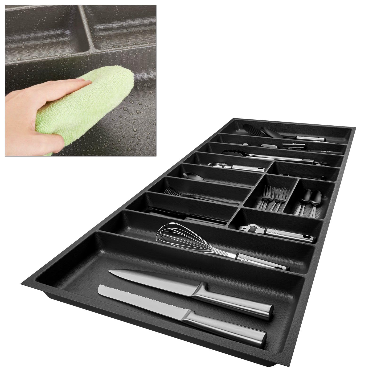 ORGA-BOX 3 Range-couverts Profondeur : 473 x Largeur : 1091 mm anthracite avec structure Canvas pour tiroirs de 120, par ex. dans les cuisines Nobilia/Noblessa à partir de 08.2012.