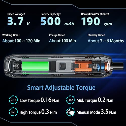 Miniatura 3 de Juego de destornilladores eléctricos 180 en 1, destornillador de potencia, juego de destornilladores de precisión, 3 modos de torque con 162 puntas