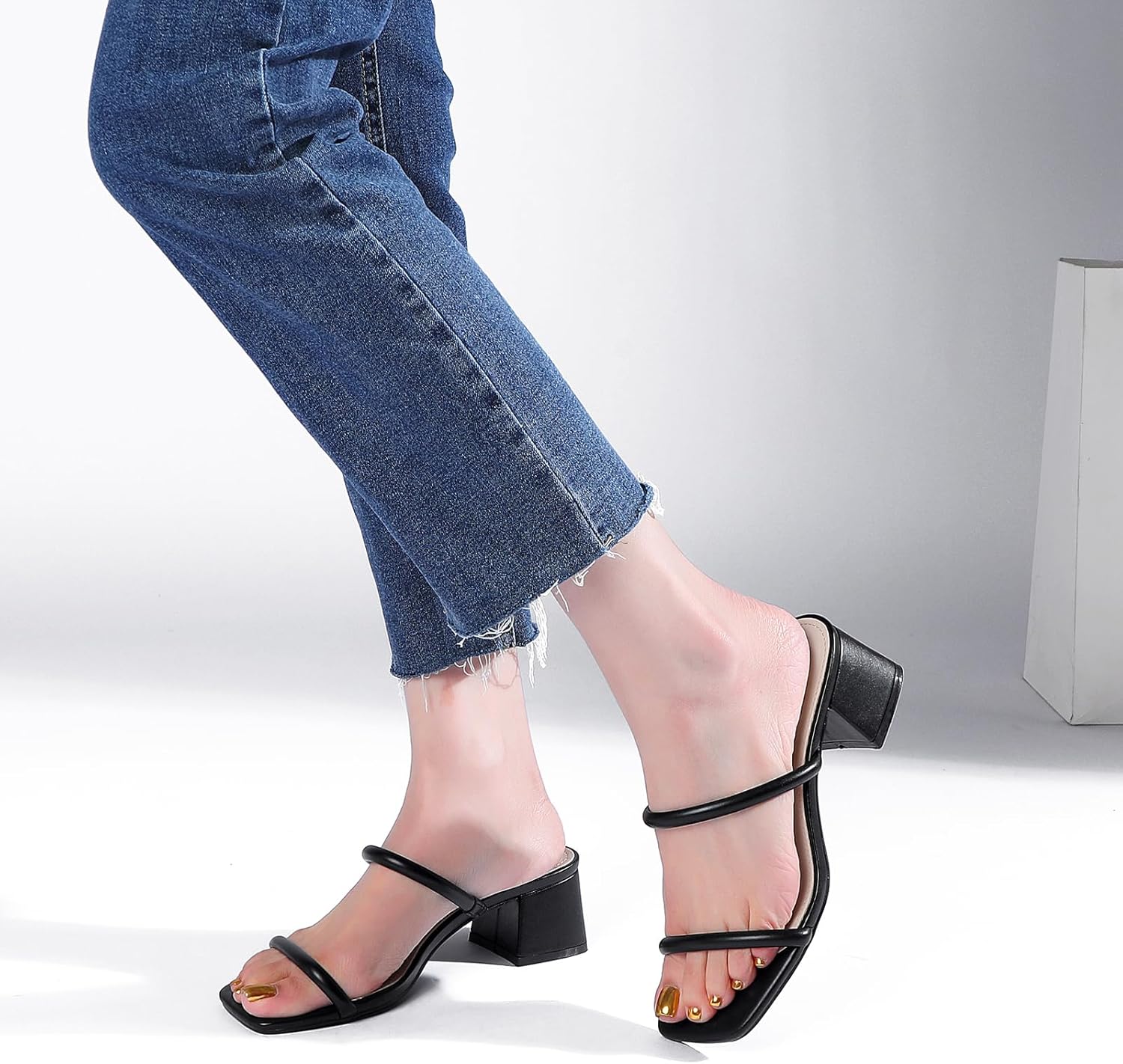 Women's Chunky Block Low Heeled Sandals Two Strap Square Open Toe Slip On Mule Heels - Image 6