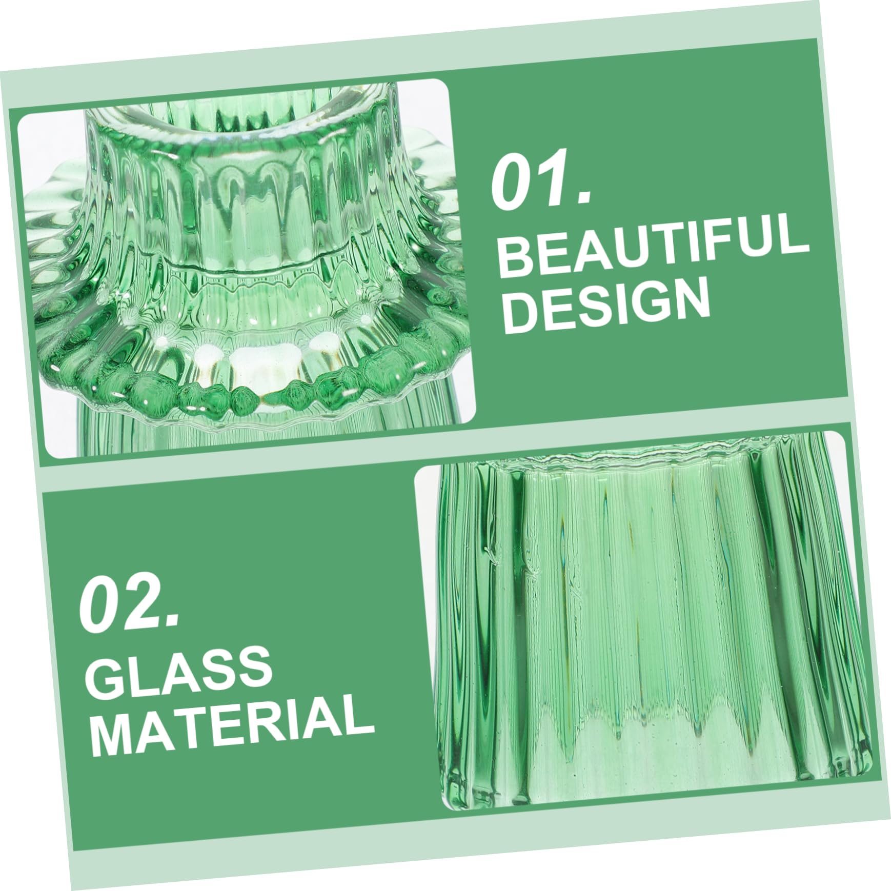 Portavelas de Cristal Verde en Relieve, Juego de 6 Piezas