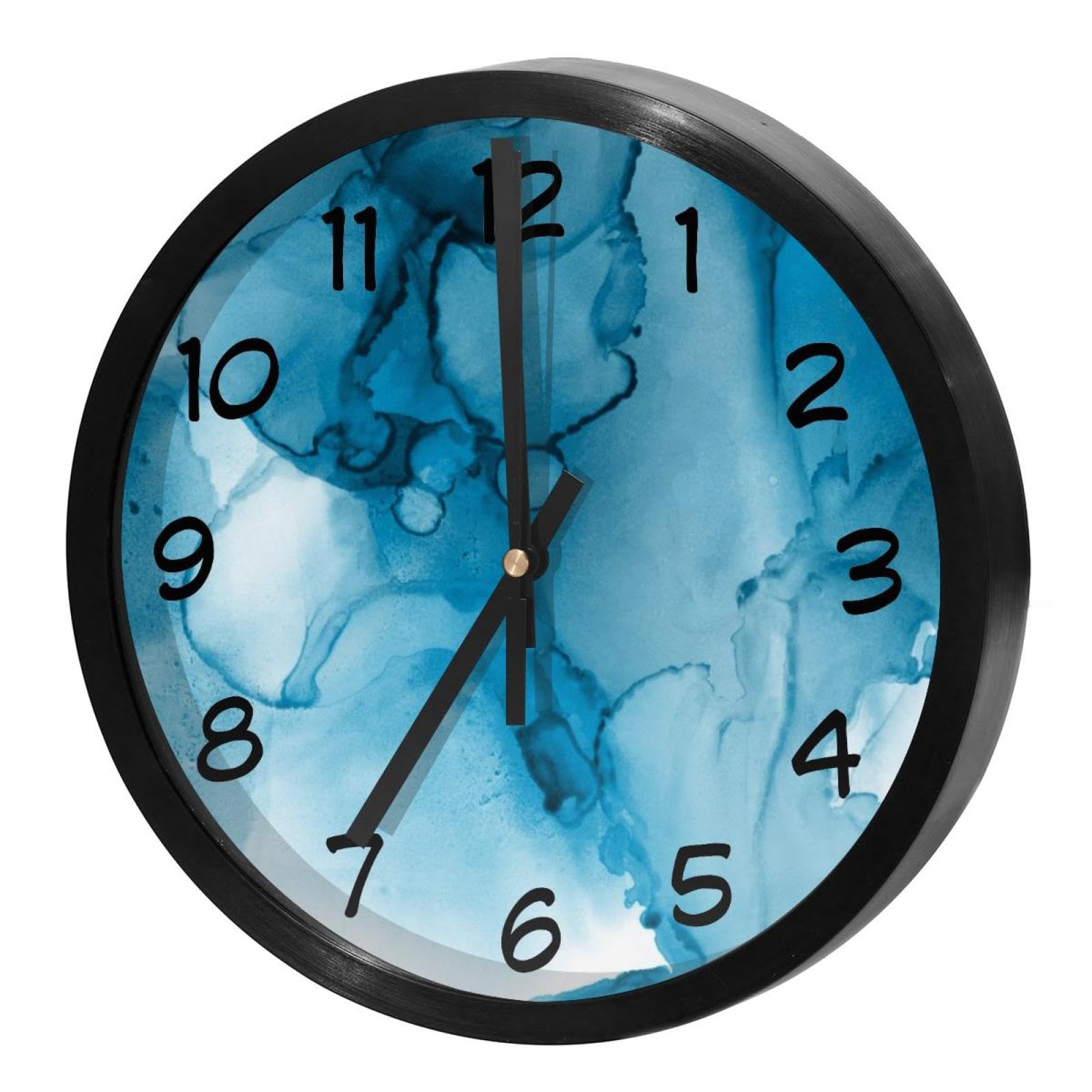 Horloge murale ronde texture liquide bleue pour décorer la cuisine et le salon avec élégance