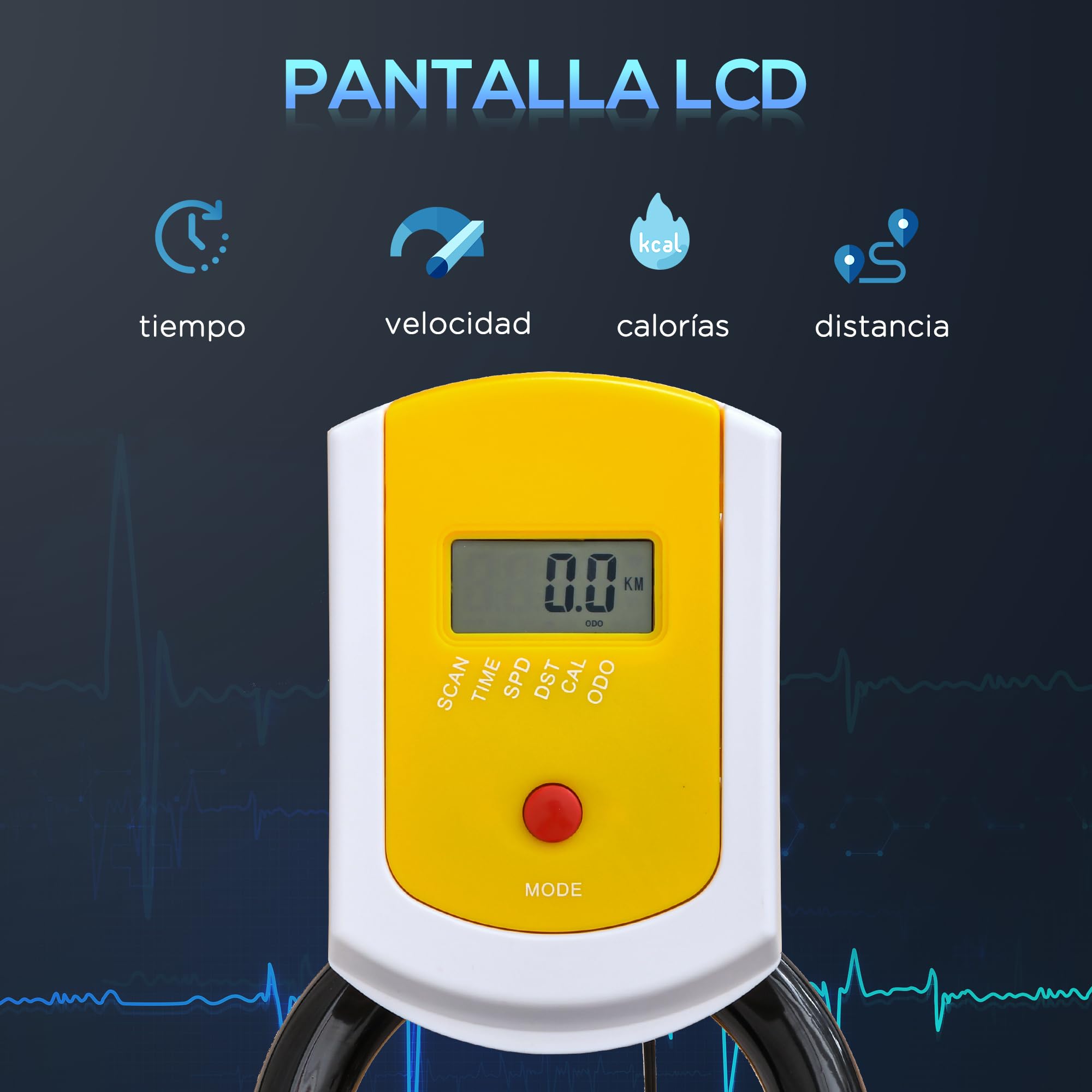 HOMCOM Bicicleta Estática con Resistencia Regulable Amarillo y Negro | Bicicleta de Fitness, Bici Estática, Pantalla LCD, Manillar, Ruedas, Asiento Ajustable, Soporte de Tableta para Gimnasio Casa