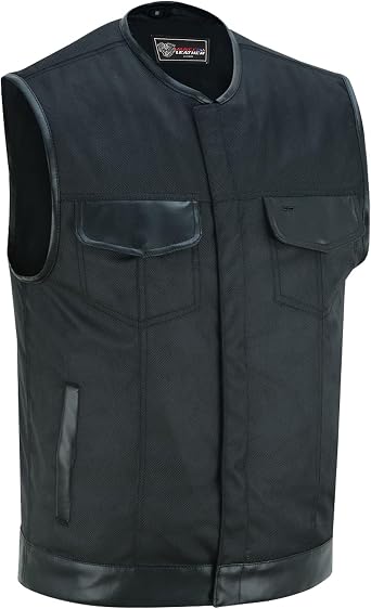 Mens Leather Motorcycle Vest with CCW Pocket, Black Premium Leather Vest for All-Weather Motorbike Riding
