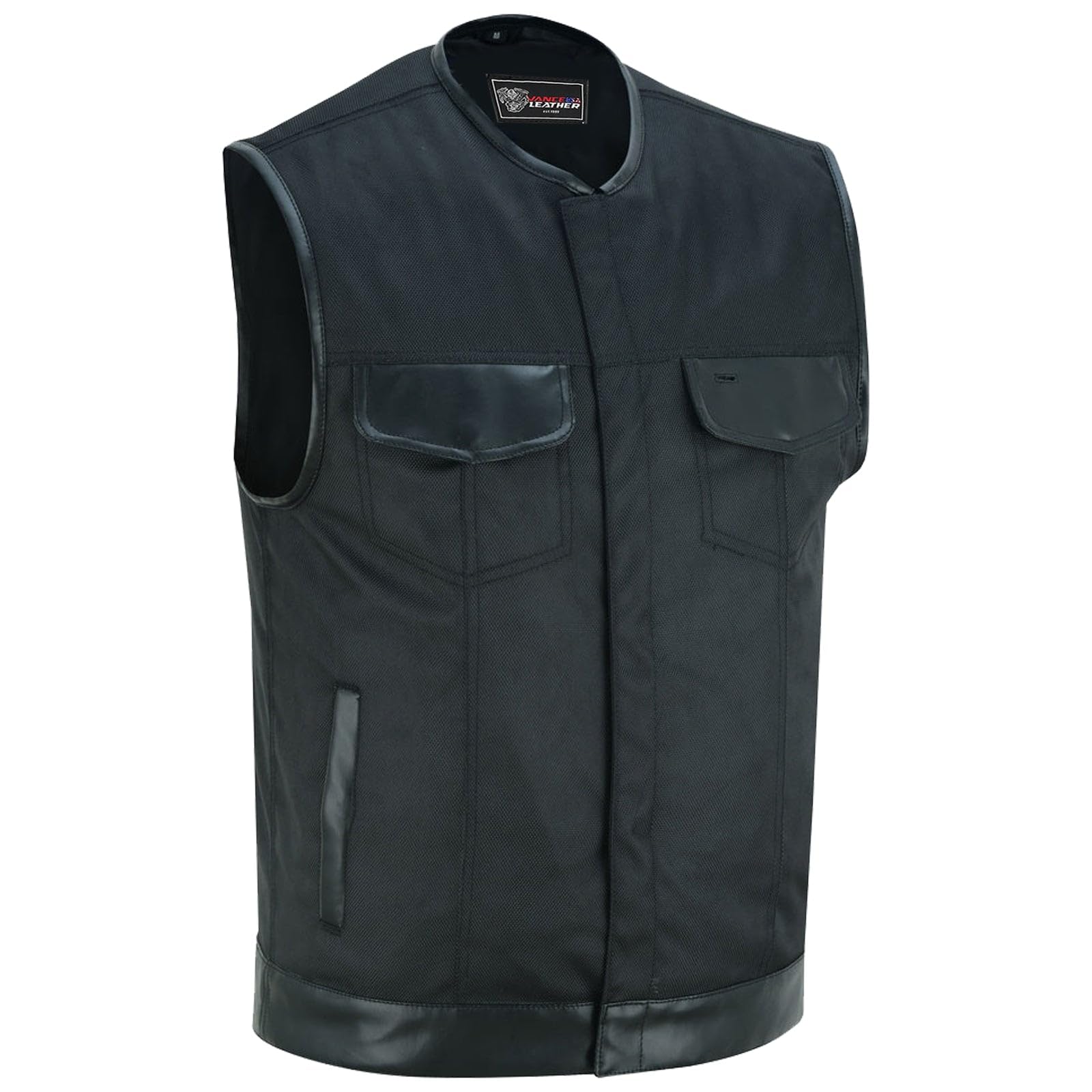 Mens Leather Motorcycle Vest with CCW Pocket, Black Premium Leather Vest for All-Weather Motorbike Riding