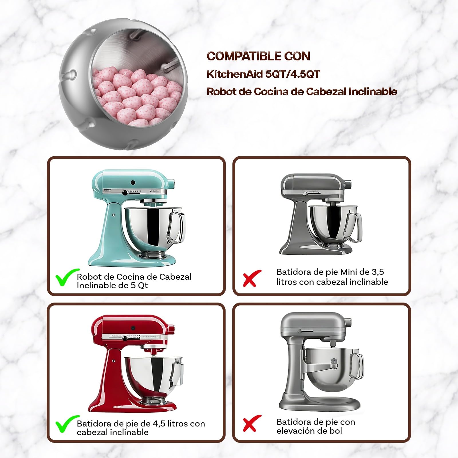 Máquina Recubridora Acero Inoxidable para KitchenAid 4.5QT & 5QT Cuartos Tilt-Head Batidoras de MMOBIEL – Accesorio de Máquina de Recubrimiento para Nueces, Chocolate, Fruta Liofilizada & Aperitivos