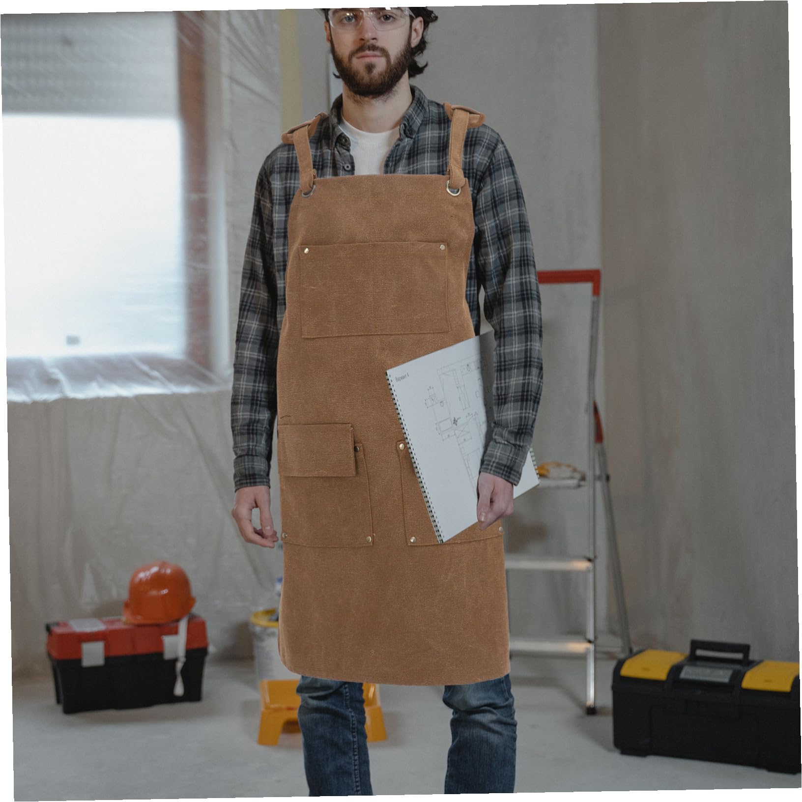 Didiseaon delantal de trabajo con bolsillos mono de trabajo delantal de taller para mujer Light Brown