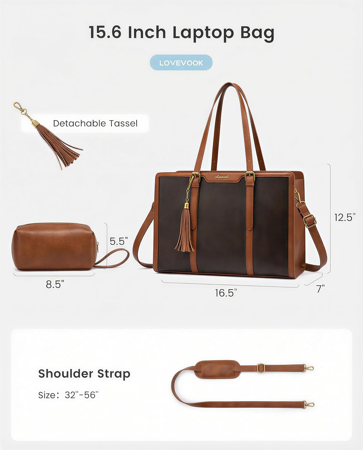 LOVEVOOK Laptop Bag for Women Vintage Leather Work Tote 15.6 inch Large Capacity Computer Bag with Clutch Purse for Teacher,Office,Casual - Image 7