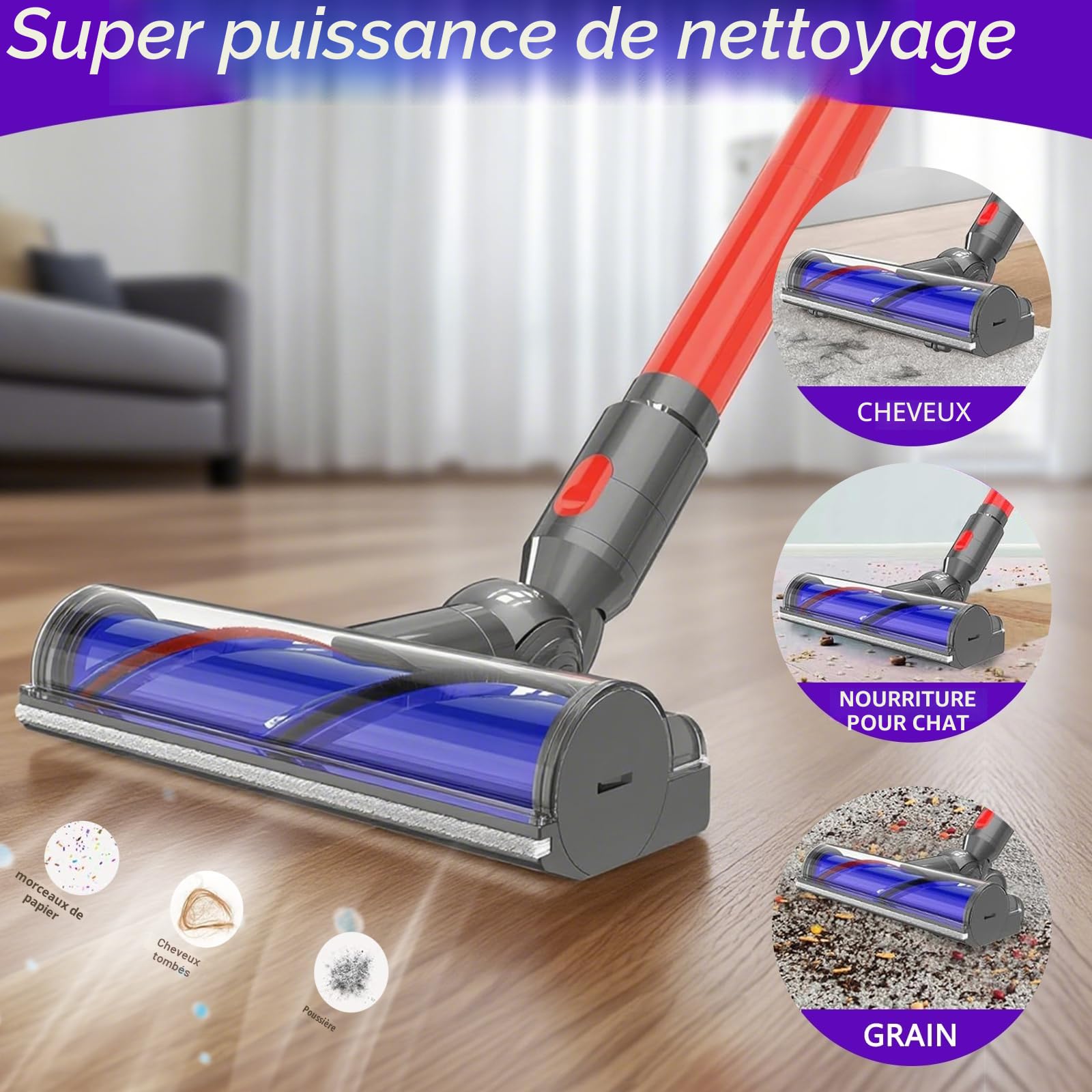 Tête de Brosse pour Dyson V7 V8 V10 V11 V15, Brosse électrique pour Dyson SV10 SV11 SV12 SV14, Pièce de Remplacement pour Brosse à Rouleau, Compatible Tapis & Sols Durs