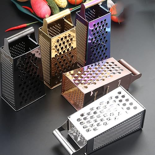 Rallador de caja para cocina, rallador de queso de 4 caras, acero inoxidable dorado para queso, papa, pelador de zanahorias y rebanador, accesorios