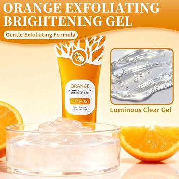 Orange Exfoliating Gel for Face and Body, Brightening Cleansing Scrub, Natural Bubble Formula, Gentle Radiant Skin Exfoliator, 100g