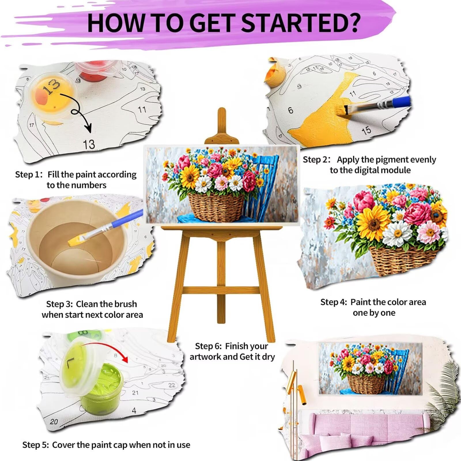 Malen nach Zahlen Kinder Blume, Malen Nach Zahlen Erwachsene Geschenke Home Wand Dekor Bastelset, Malen nach Zahlen Gänseblümchen | Malen nach Zahlen Ohne Rahmen (60x120cm) Bastelset Erwachsene 9-Q