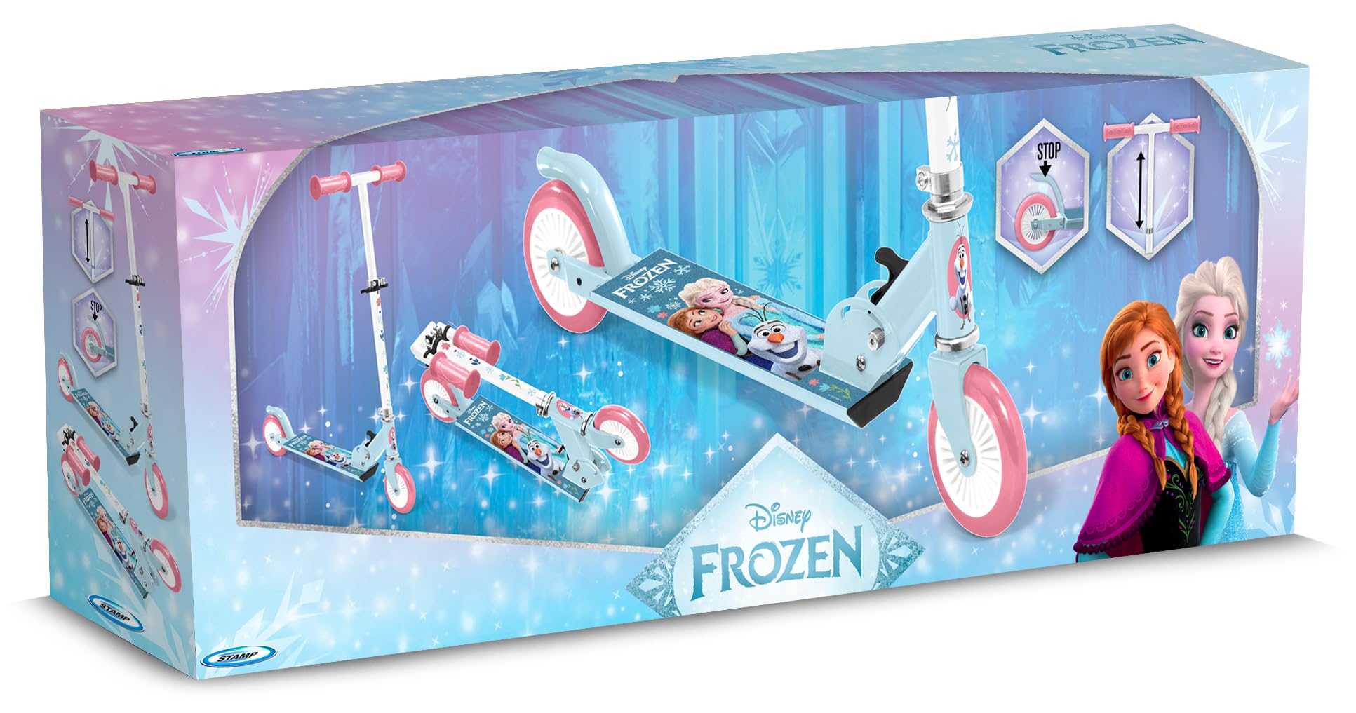 Trottinette Pliable LA Reine des NEIGES 2 roulement a Billes ABEC 5 - Frein arrière au Pied - Hauteur Ajustable - Plateau Aluminium antidérapant -poignées Mousse, Blue