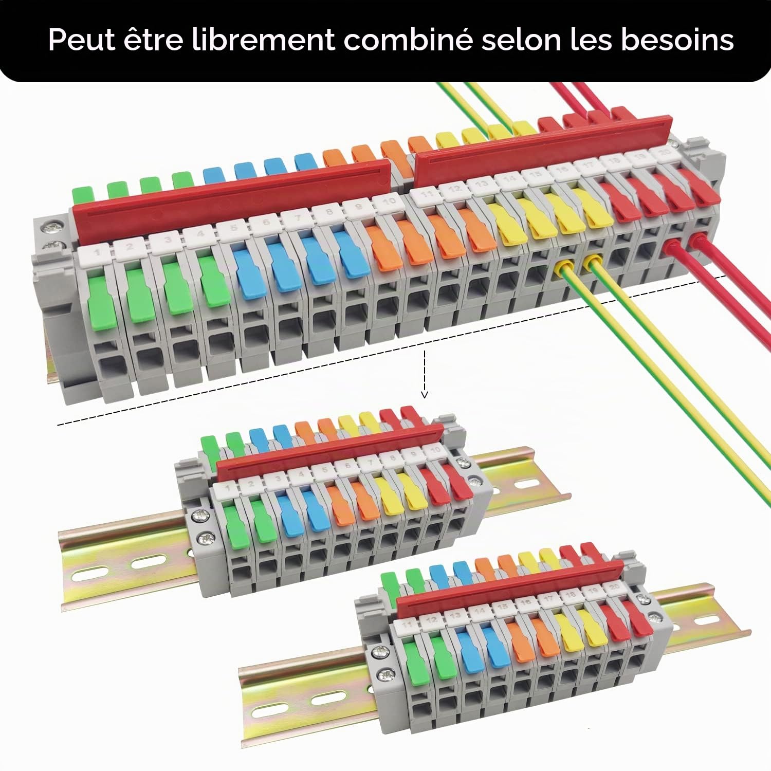 Kit de Bornier de Rail DIN LT-6 de Bornier de Connexion Sur Rail | Connecteur électrique de Universel Bornier Terre bornier electrique Avec Module Fixe Bande de Connexion