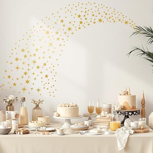 Miniatura 3 de Calcomanías de pared vintage con estrellas doradas, 5 hojas, 210 unidades, calcomanías con estrellas y puntos, calcomanías de arte de pared para
