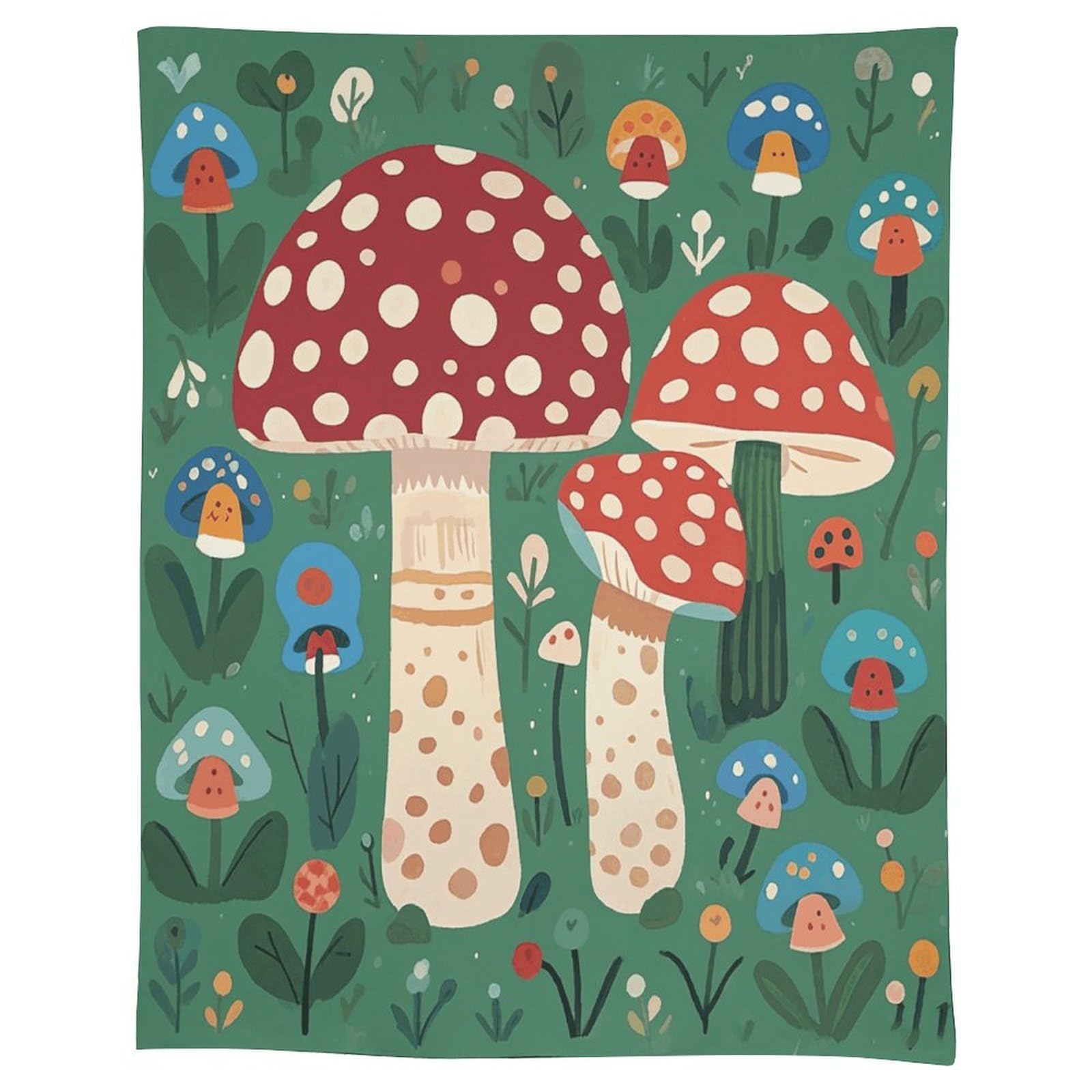 Nappe rectangulaire en lin motif champignon hippie rustique pour table de salle à manger lavable