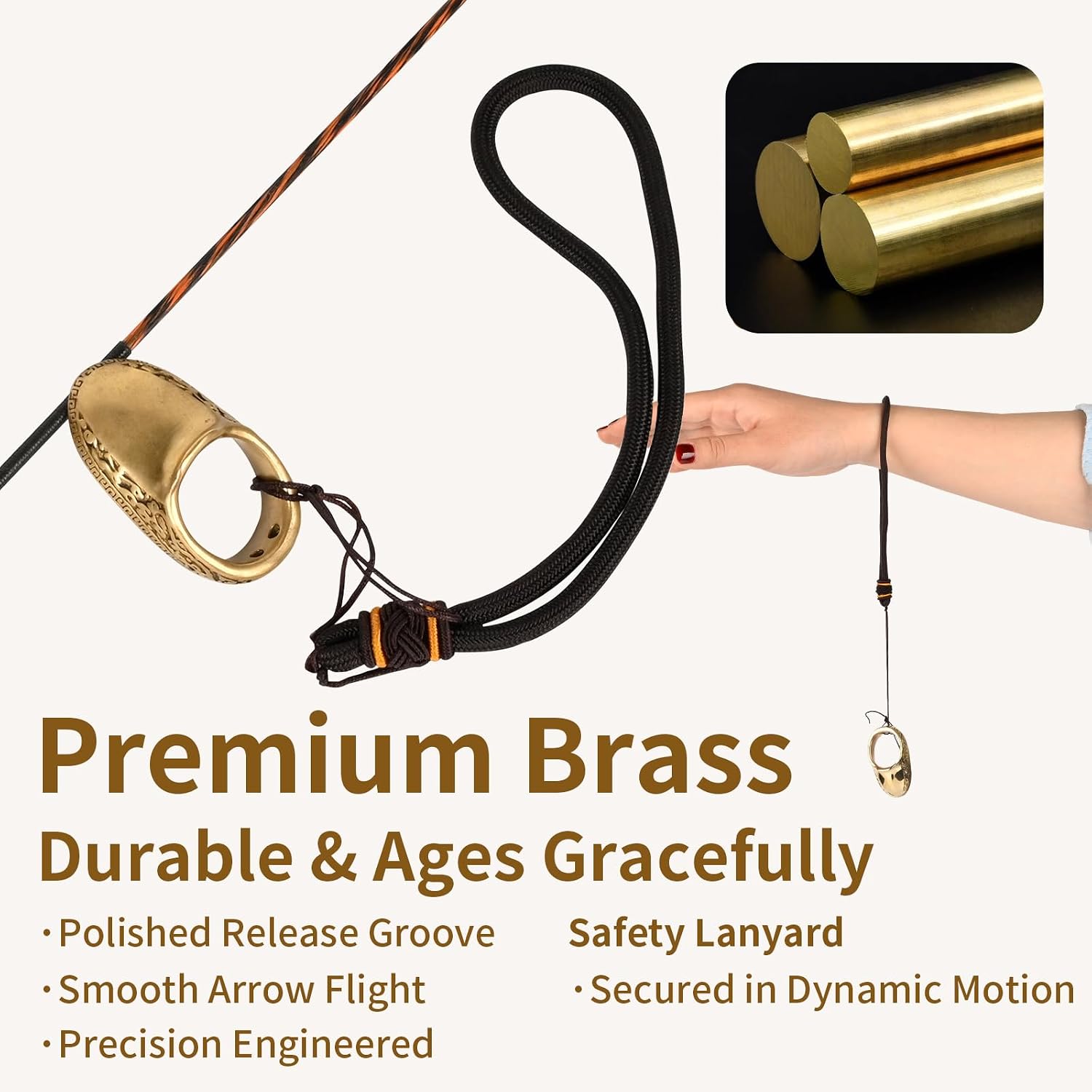 SPG Archery Thumb Ring - Thumb Draw Ring Brass Thumb Ring for Recurve Bow Finger Guard with Anti-Loss Lanyard Left & Right Hand for Recurve Traditional Bow Shooting Accessories